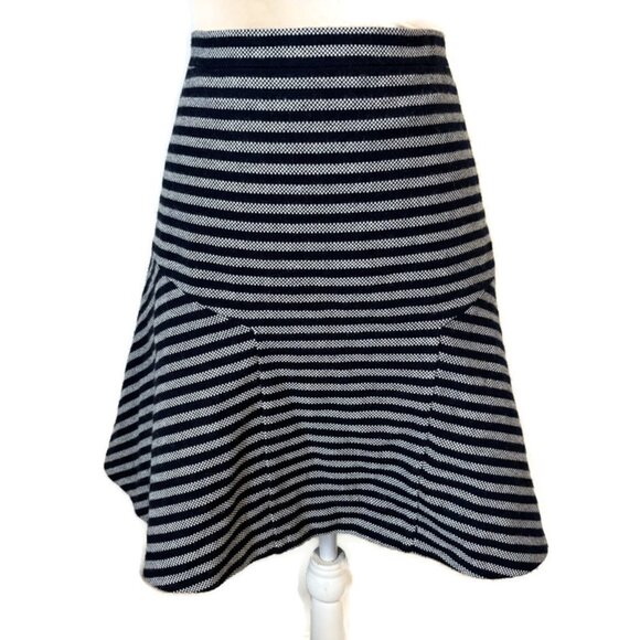 J. CREW Striped Flared Paneled Wool Blend Skirt Navy Blue Lined Preppy Size 18 - Picture 2 of 10